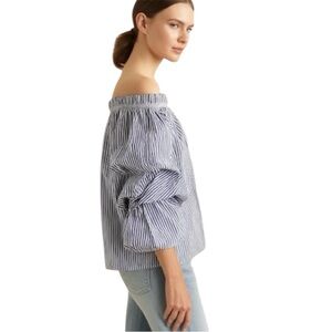 Revamped Black & White Striped Peasant Puffed Sleeve Blouse Size Medium